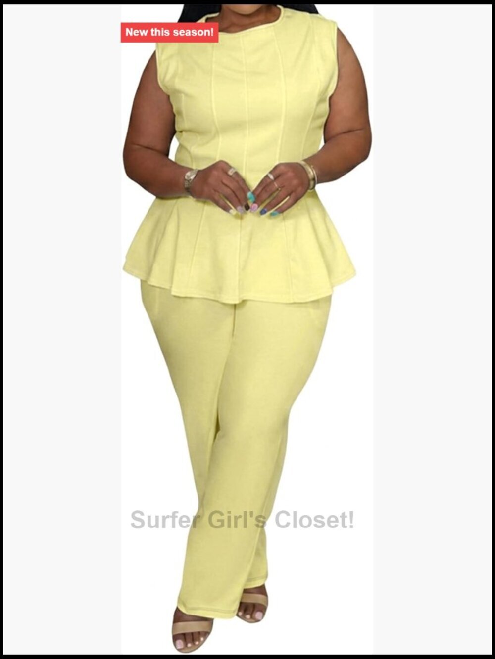 Plus Size 2 Piece Outfits Peplum Tank Top Wide Leg Pants Sets Pantsuits